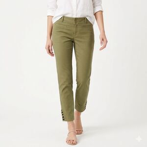 Anthropologie Cartonnier Olive Green Lattice Hem Ankle Pants - Size 10